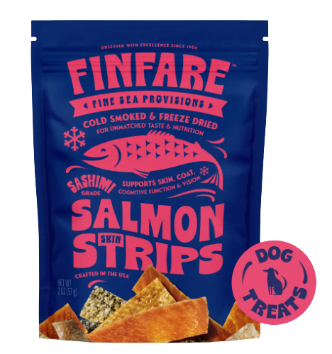 Finfare Pet Foods Freeze-Dried Dog Treats - Salmon Skin Strips 2oz Bag