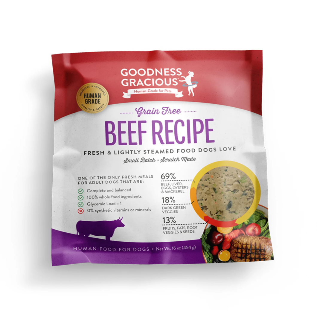 Goodness Gracious Frozen Gently Cooked Beef Recipe for Dogs - 16oz Pouch