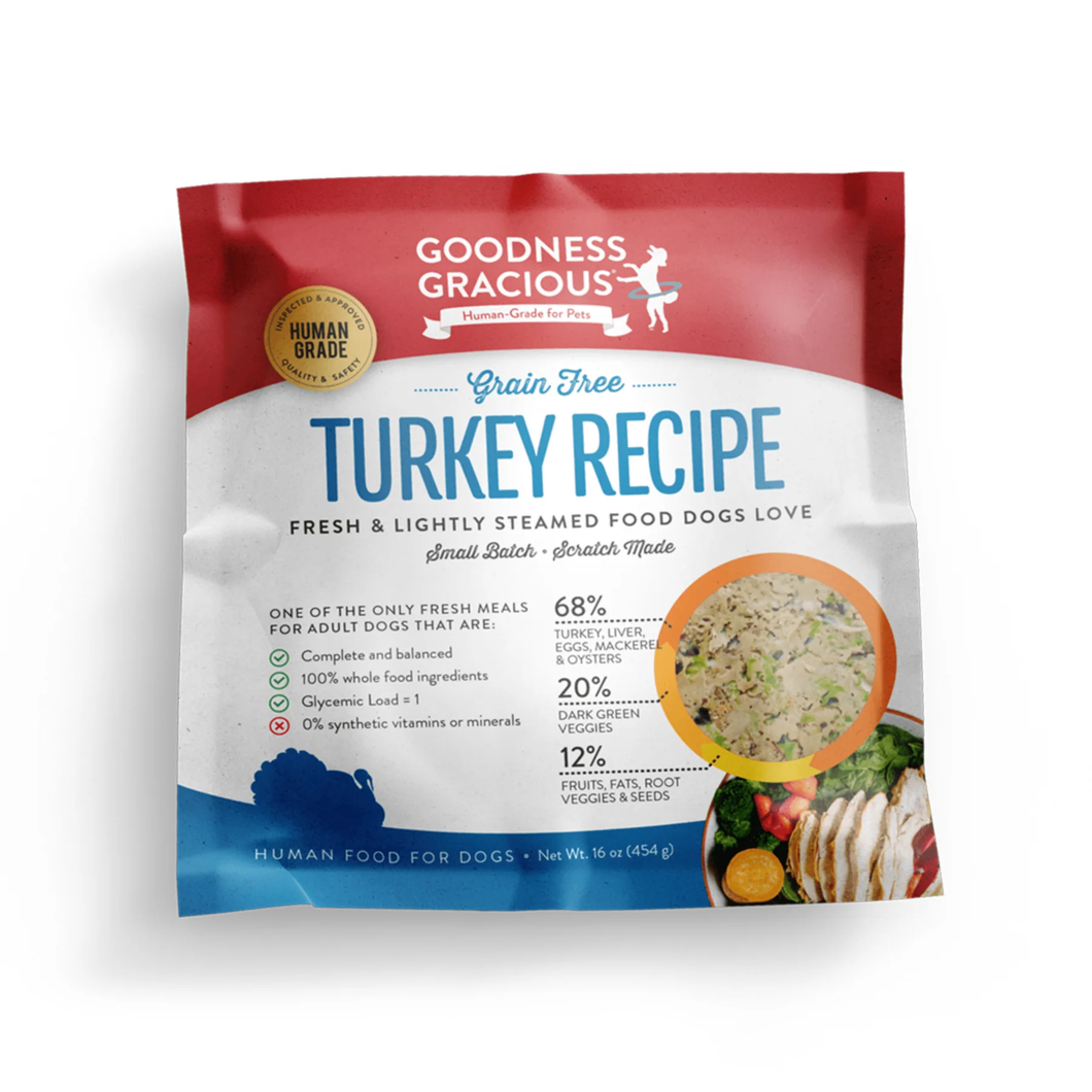 Goodness Gracious Frozen Gently Cooked Turkey Recipe for Dogs - 16oz Pouch