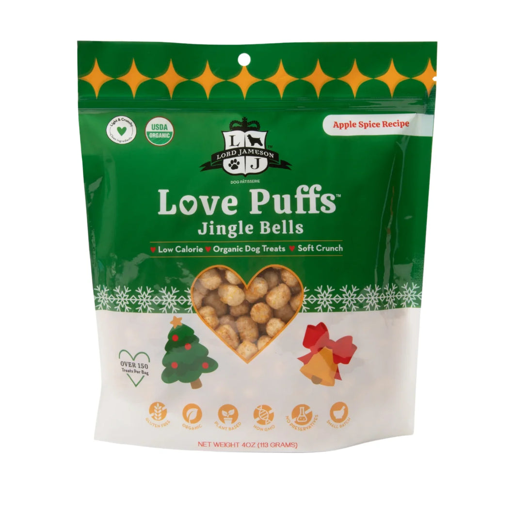 *Seasonal - WINTER* Lord Jameson Organic Dog Treats - Love Puffs - Jingle Bells 4oz Bag