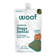 Load image into Gallery viewer, Woof LickWells Doggie Dental Lickable Supplement - PB &amp; Kelp Recipe for Dogs - 12oz Pouch