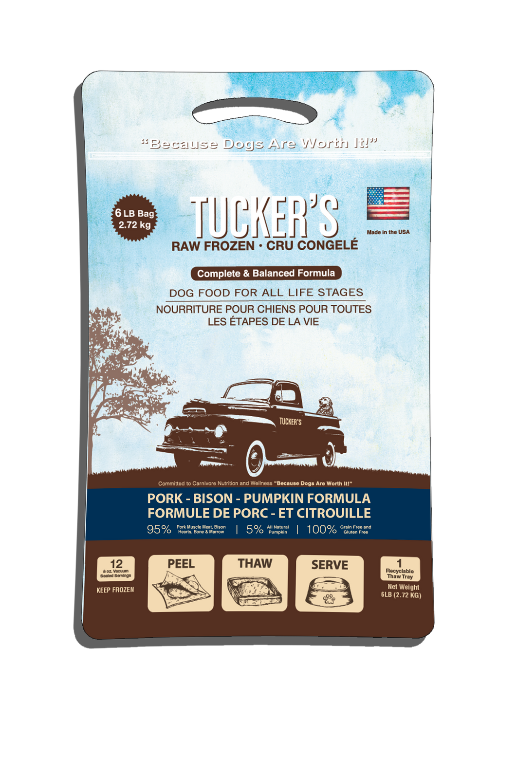 Tucker's Raw Frozen Dog Food - Pork, Bison & Pumpkin 6lb Bag