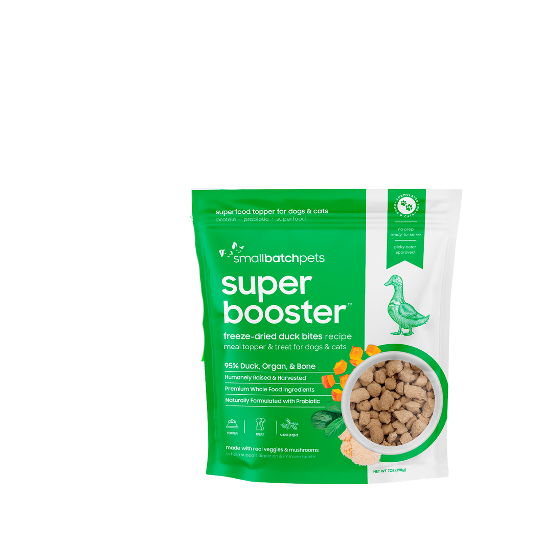 SmallBatch Freeze-Dried Super Booster Meal Topper & Treat for Dogs & Cats - Duck Bites 7oz Bag