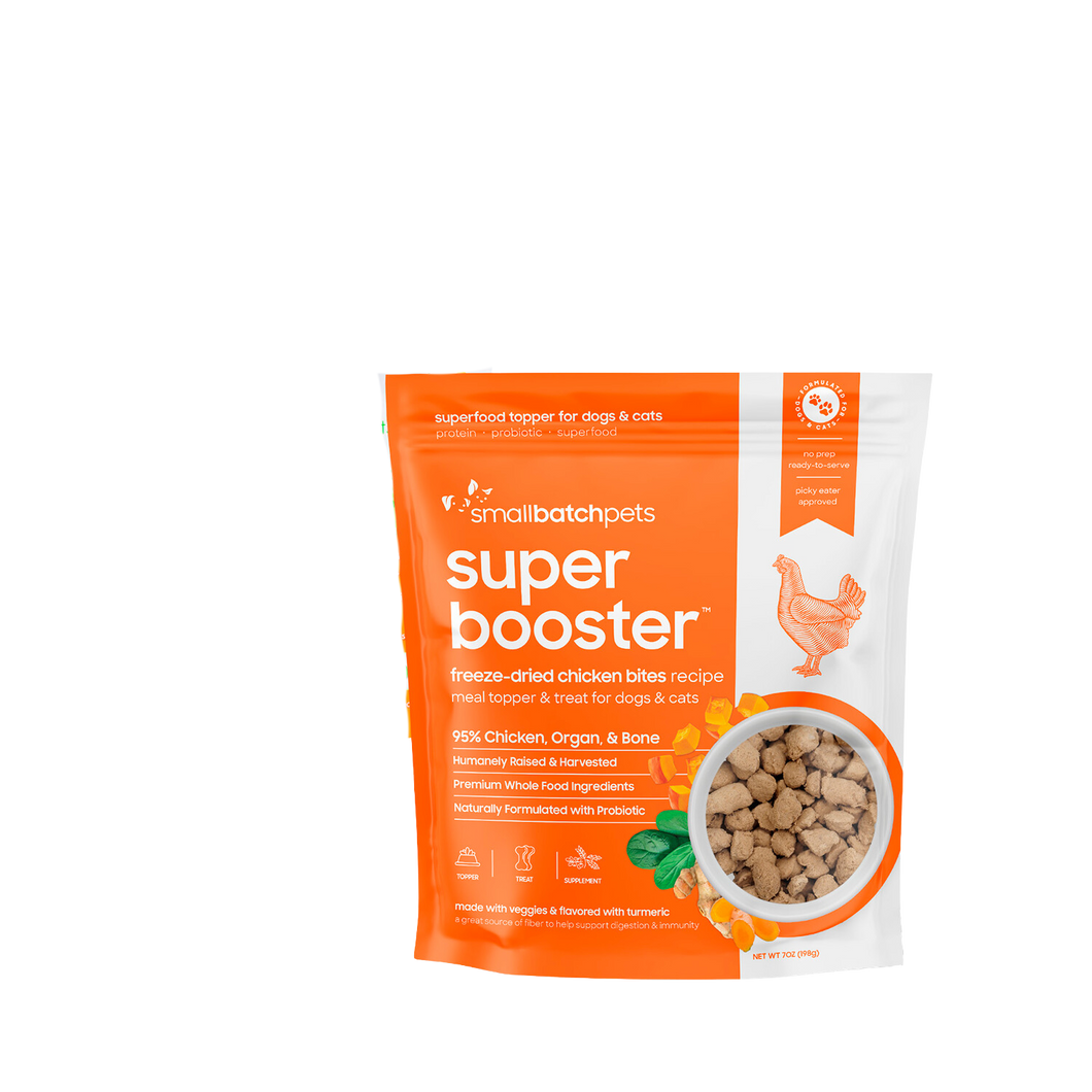 SmallBatch Freeze-Dried Super Booster Meal Topper & Treat for Dogs & Cats - Chicken Bites 7oz Bag