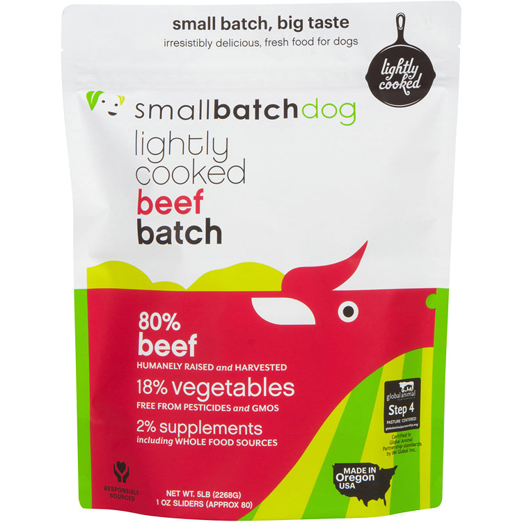 SmallBatch Frozen Lightly Cooked Dog Food - Beef Sliders 5lb Bag - 80 1oz sliders