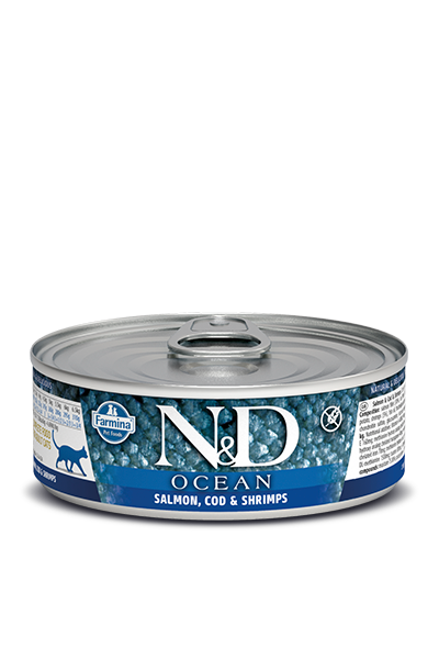 Farmina Ocean Wet Cat Food N&D Salmon, Cod & Shrimp 2.5oz Can Single