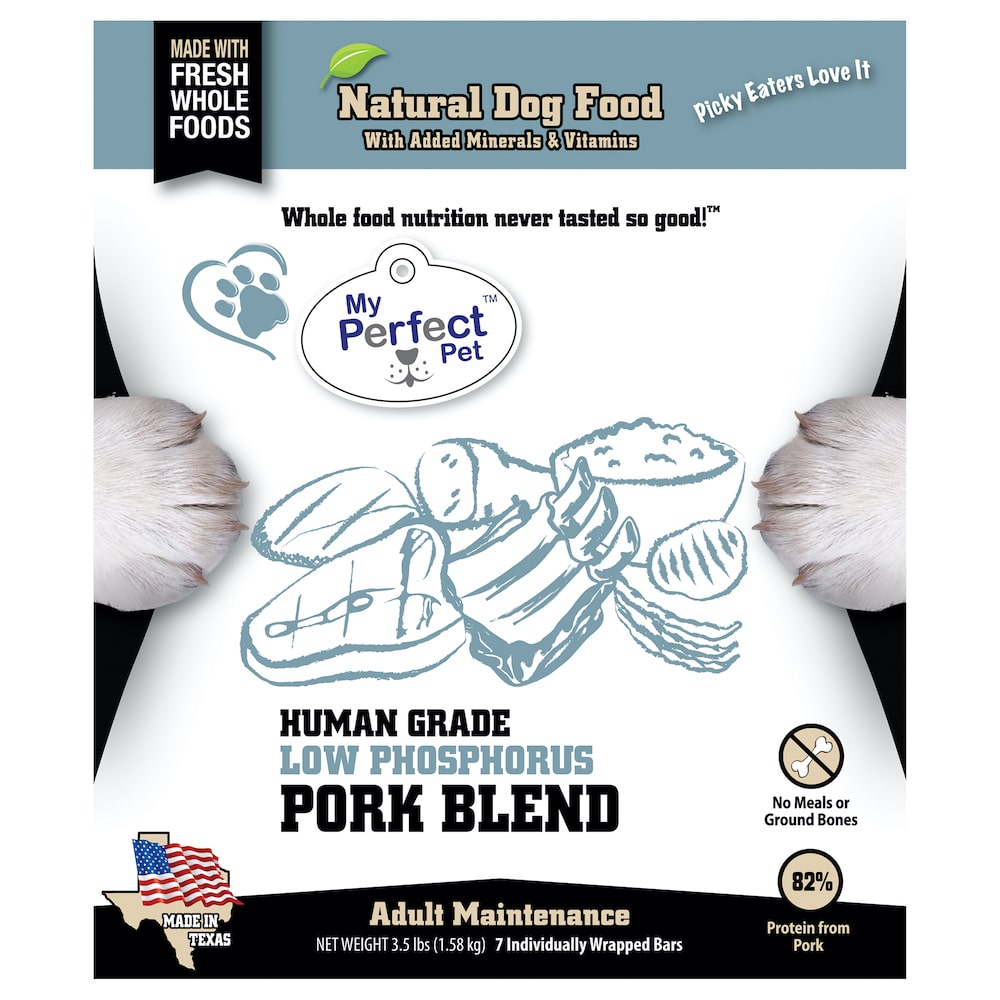 My Perfect Pet Frozen Low Phosphorus Gently Cooked Pork Blend 3.5lb Bag - 7 individually wrapped bars
