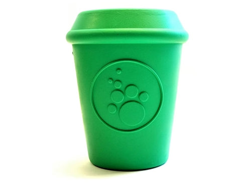 SodaPup Green Coffee Cup Durable Natural Rubber Dog Chew Toy and Treat Dispenser - Medium