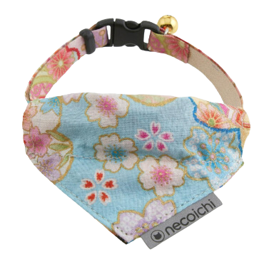 Necoichi Bandana Cat Collar W/ Air Tag Pocket - Blue