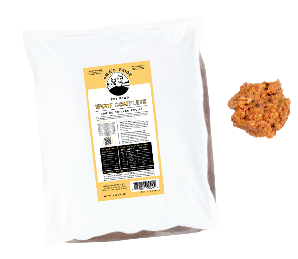 Oma's Pride Frozen Raw Woof Complete Canine Chicken Recipe 4lb Block