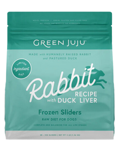 Green Juju Frozen Dog Food - Rabbit with Duck Liver Recipe Sliders 3lb Bag