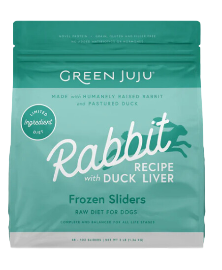 Green Juju Frozen Dog Food - Rabbit with Duck Liver Recipe Sliders 3lb Bag