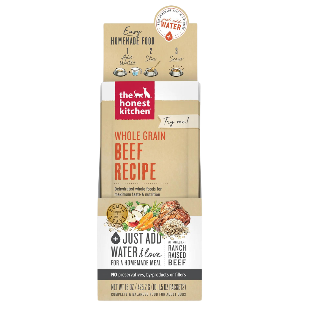 The Honest Kitchen Dehydrated Dog Food Whole Grain Beef 1oz Single Serve x 10ct CASE