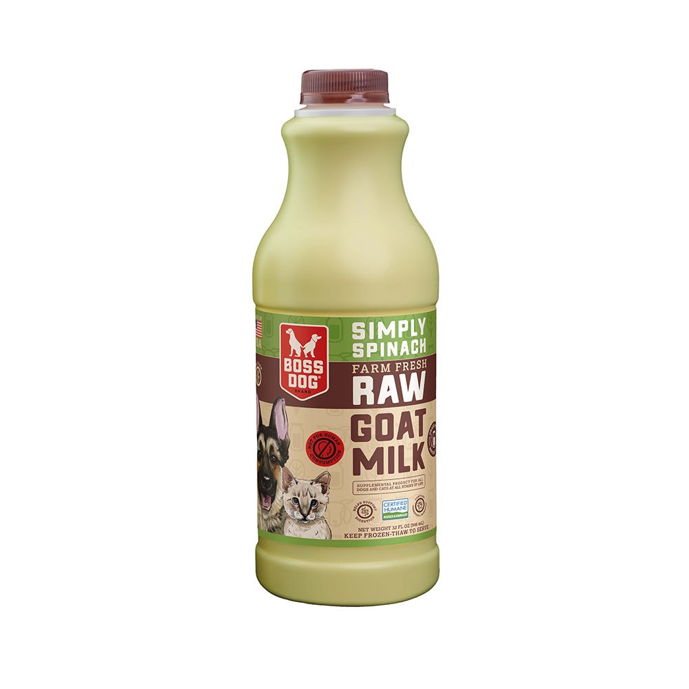 Boss Dog® Frozen Farm Fresh Raw Goat Milk for Dogs & Cats - Simply Spinach 32oz Bottle
