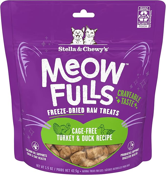 Stella & Chewy's Meowfulls Freeze-Dried Cat Treats 1.5oz Bag - Cage Free Turkey & Duck