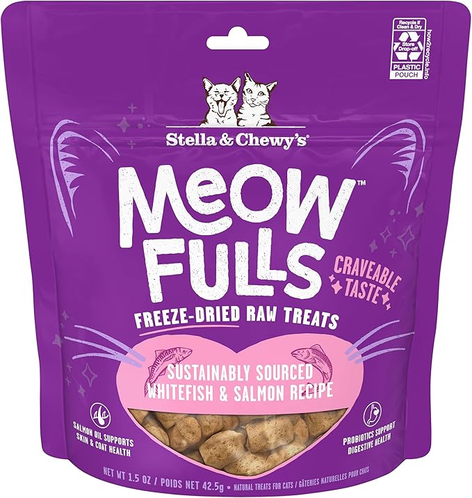 Stella & Chewy's Meowfulls Freeze-Dried Cat Treats 1.5oz Bag - Whitefish & Salmon