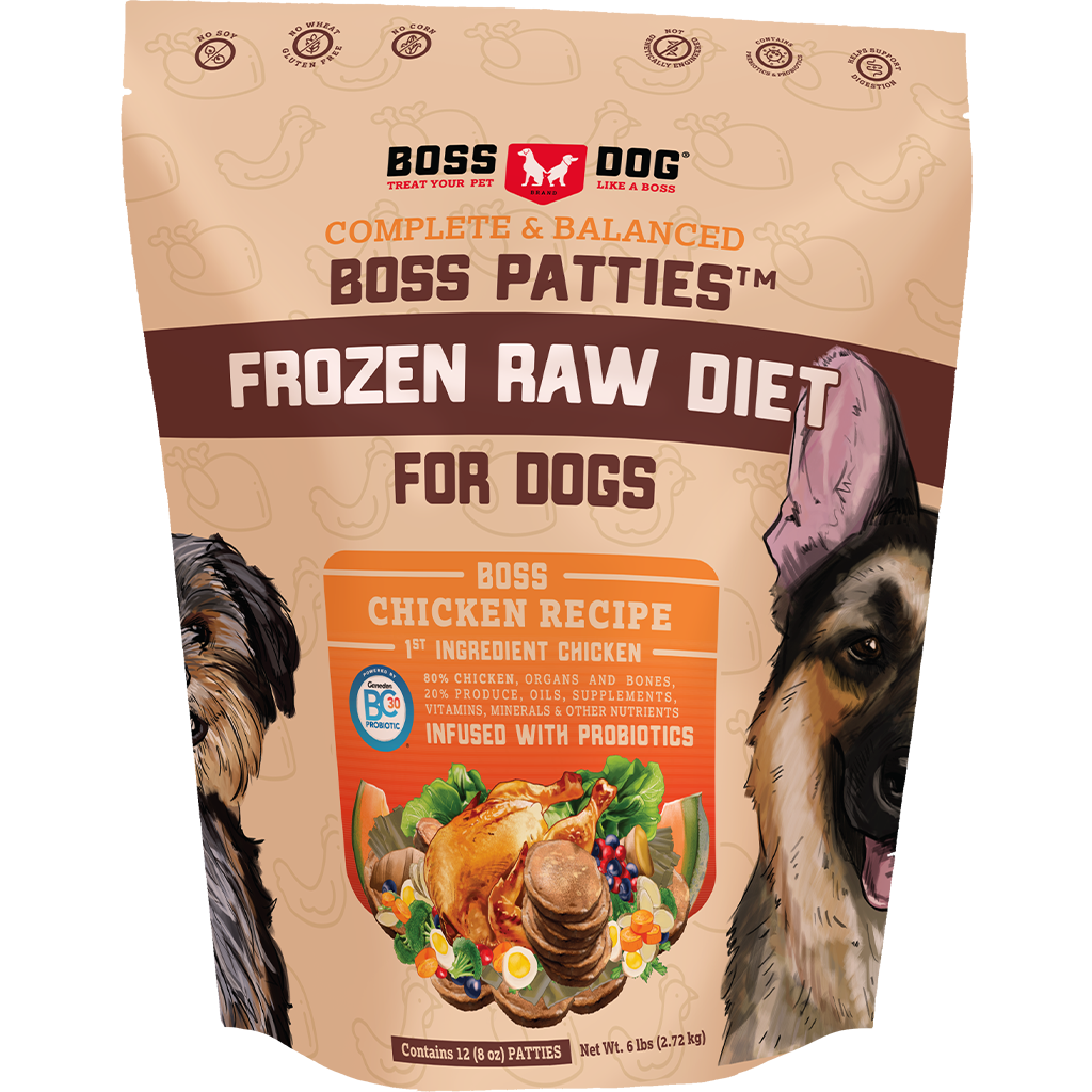 Boss Dog Frozen Complete Raw Chicken 8oz. Patties 6lb Bag