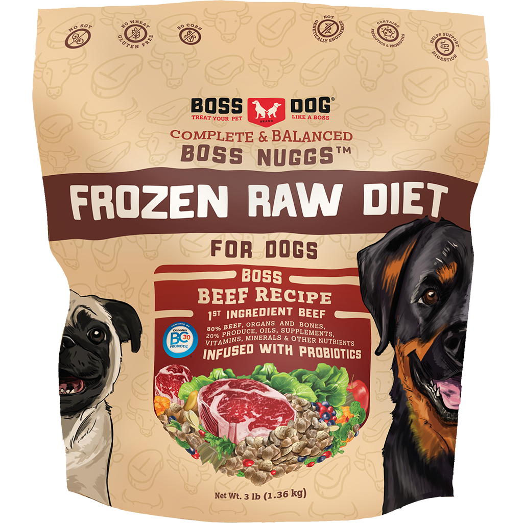 Boss Dog Frozen Complete Raw Beef Nuggs 3lb Bag