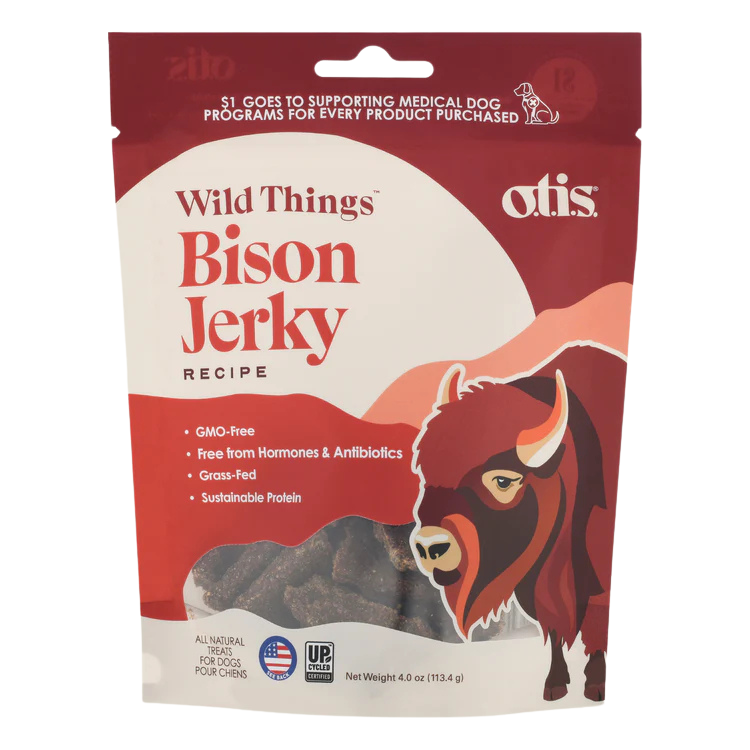 O.T.I.S. Wild Things Jerky Dog Treats - Bison Jerky - 4oz bag