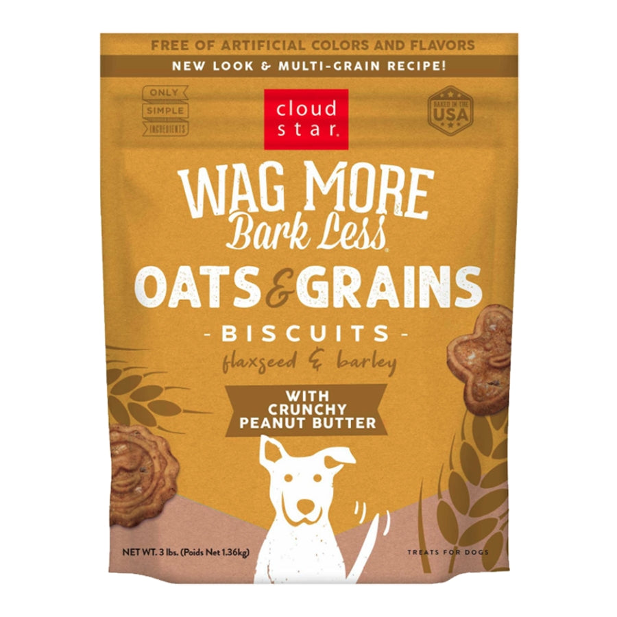 Cloud Star Wag More Bark Less Oats & Grains Biscuits Crunchy Peanut Butter 3lb Bag