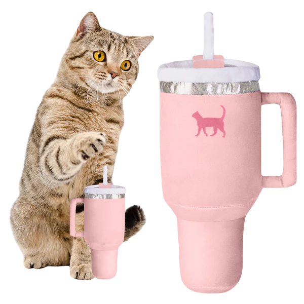 PUPROAR Kitty Cup Tumbler Plush Cat Toy with Catnip & Crinkle Paper - Peach Pink Dust