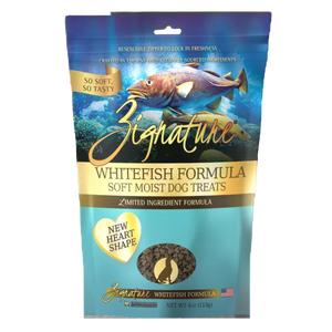 Zignature Dog Treats Grain-Free Soft Moist Whitefish Formula 4oz Bag (New Heart Shape)
