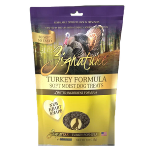 Zignature Dog Treats Grain-Free Soft Moist Turkey Formula 4oz Bag (New Heart Shape)