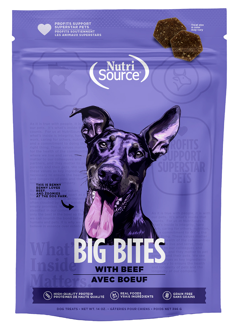 Nutrisource Big Bites Grain Free Beef Dog Treats 14oz Bag