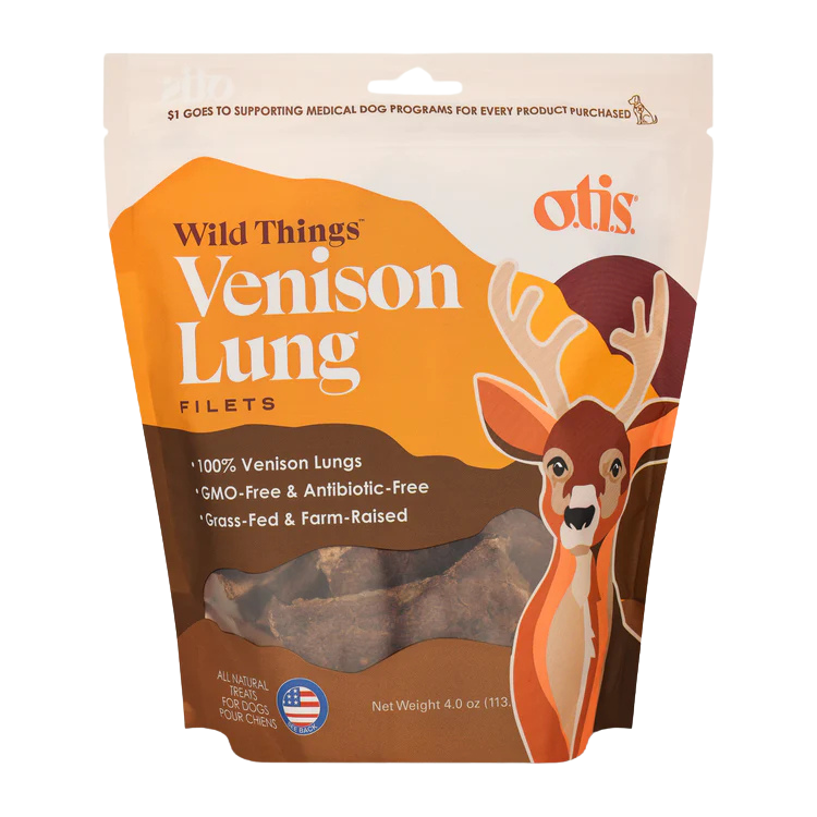 O.T.I.S. Wild Things Filets Dog Treats - Air-Dried Venison Lung - 4oz bag