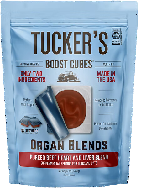 Tucker's Raw Frozen Boost Cubes - Organ Blend Beef Heart & Liver 1lb Bag (20 servings per bag)