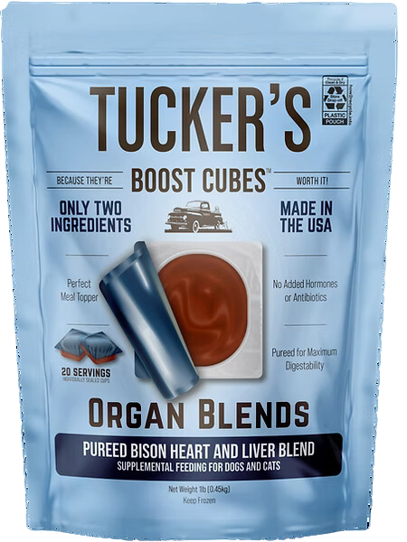 Tucker's Raw Frozen Boost Cubes - Organ Blend Bison Heart & Liver 1lb Bag (20 servings per bag)