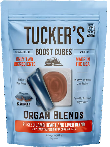 Tucker's Raw Frozen Boost Cubes - Organ Blend Lamb Heart & Liver 1lb Bag (20 servings per bag)