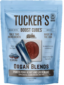 Tucker's Raw Frozen Boost Cubes - Organ Blend Pork Heart & Liver 1lb Bag (20 servings per bag)