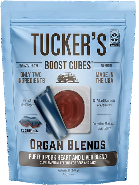 Tucker's Raw Frozen Boost Cubes - Organ Blend Pork Heart & Liver 1lb Bag (20 servings per bag)