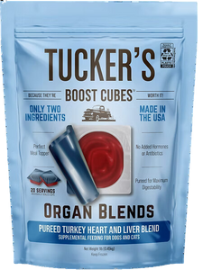 Tucker's Raw Frozen Boost Cubes - Organ Blend Turkey Heart & Liver 1lb Bag (20 servings per bag)