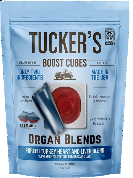 Tucker's Raw Frozen Boost Cubes - Organ Blend Turkey Heart & Liver 1lb Bag (20 servings per bag)
