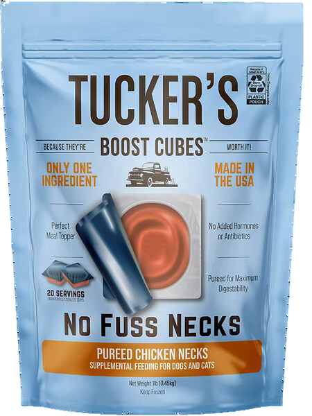 Tucker's Raw Frozen Boost Cubes - No Fuss Necks Chicken 1lb Bag (20 servings per bag)