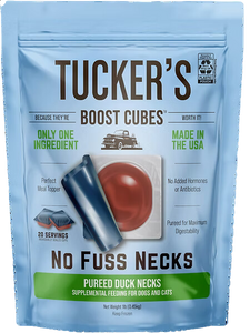 Tucker's Raw Frozen Boost Cubes - No Fuss Necks Duck 1lb Bag (20 servings per bag)