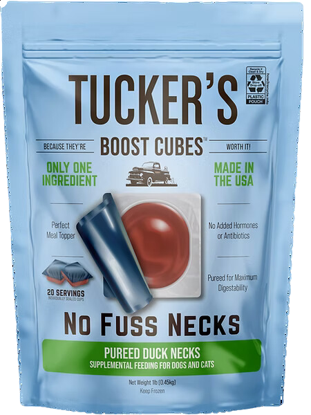 Tucker's Raw Frozen Boost Cubes - No Fuss Necks Duck 1lb Bag (20 servings per bag)