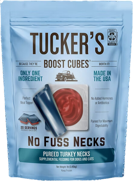 Tucker's Raw Frozen Boost Cubes - No Fuss Necks Turkey 1lb Bag (20 servings per bag)