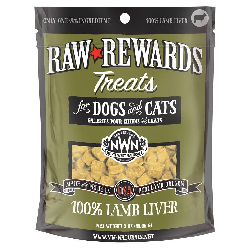 Northwest Naturals Raw Rewards Freeze-Dried Dog & Cat Treats Lamb Liver 3oz Bag