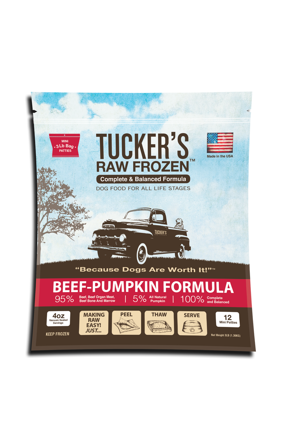 Tucker's Raw Frozen Dog Food - Beef & Pumpkin 3lb Bag