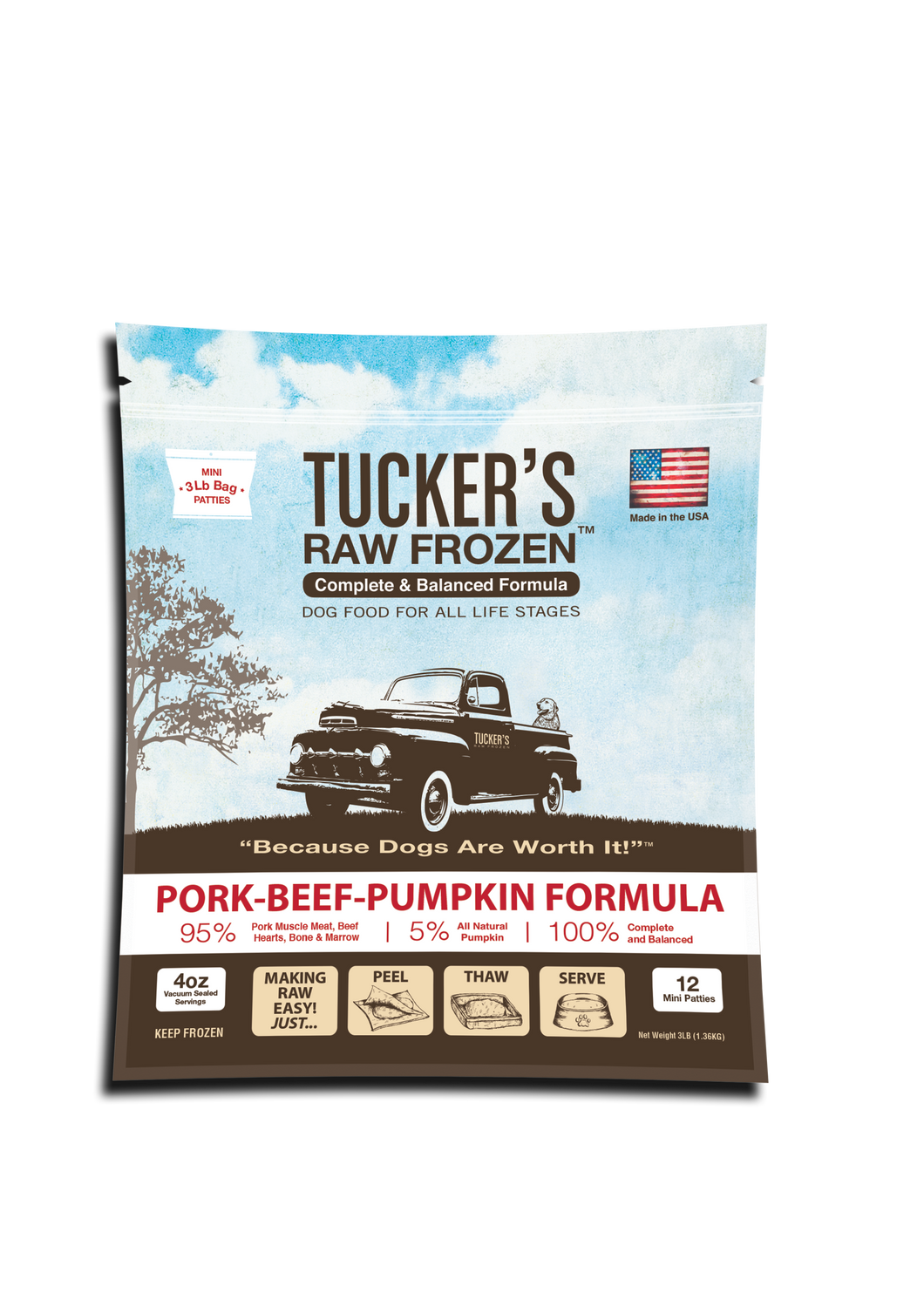 Tucker's Raw Frozen Dog Food - Pork, Beef & Pumpkin 3lb Bag