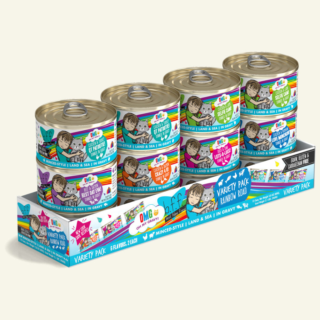 B.F.F. Wet Cat Food OMG! (Oh My Gravy!) Rainbow Road Variety Pack 12pk 2.8oz Cans