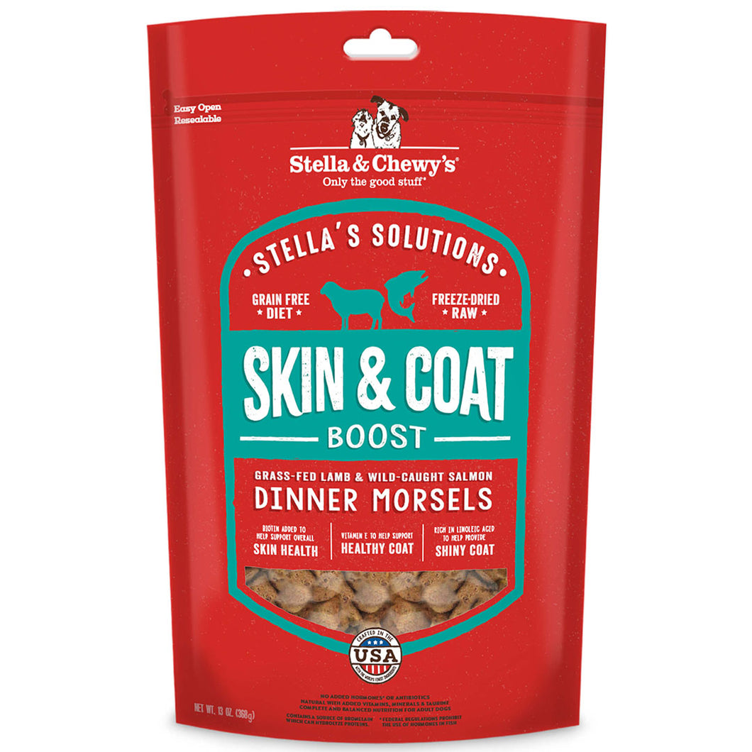 Stella & Chewy's Freeze-Dried Raw Dog Food Dinner Morsels Stella's Solutions Healthy Skin & Coat Boost Grass-Fed Lamb & Wild-Caught Salmon 13oz Bag