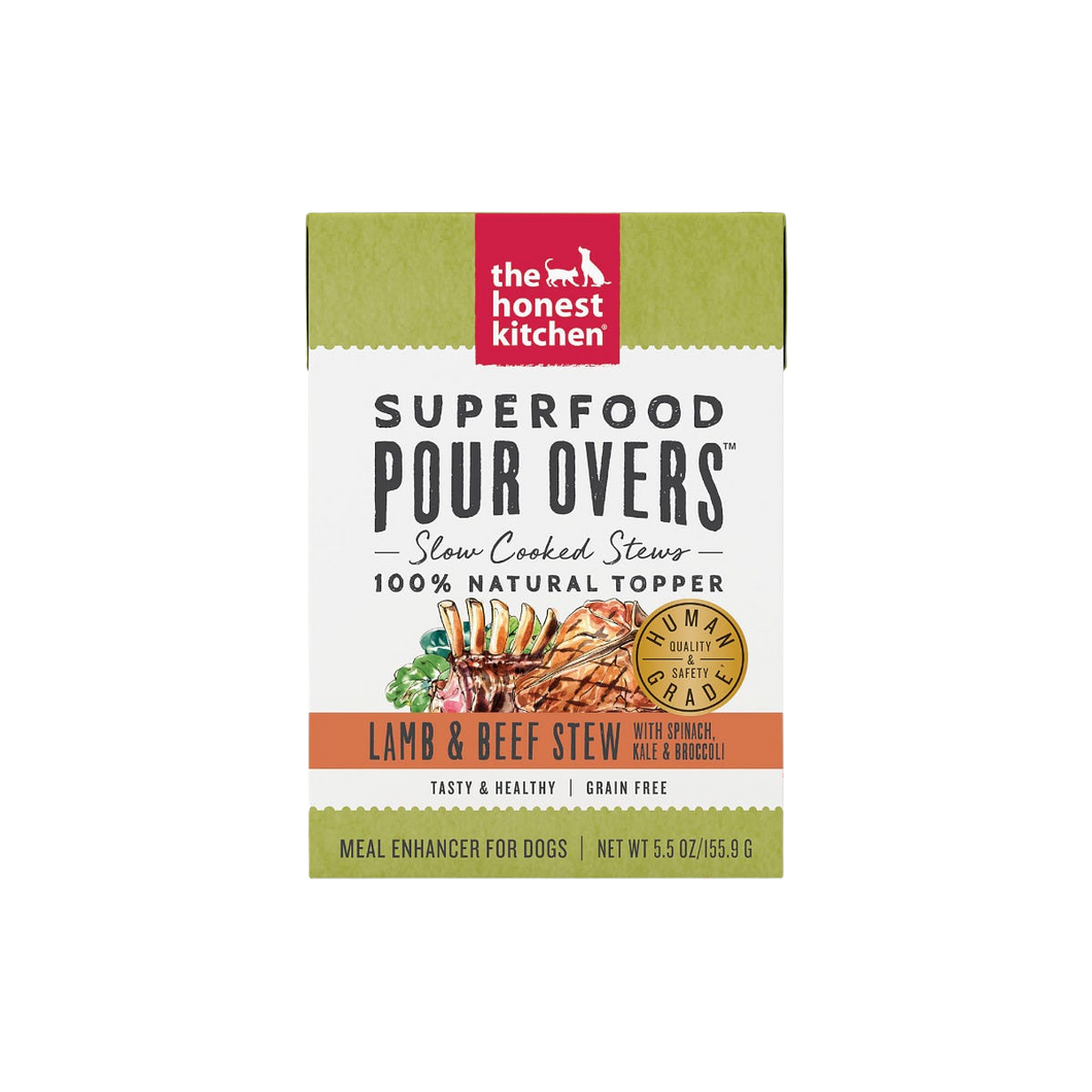The Honest Kitchen Wet Dog Food Toppers Superfood Pour Overs Lamb & Beef Stew 5.5oz Tetra Pack
