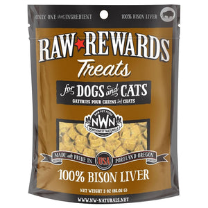 Northwest Naturals Raw Rewards Freeze-Dried Dog & Cat Treats Bison Liver 3oz Bag