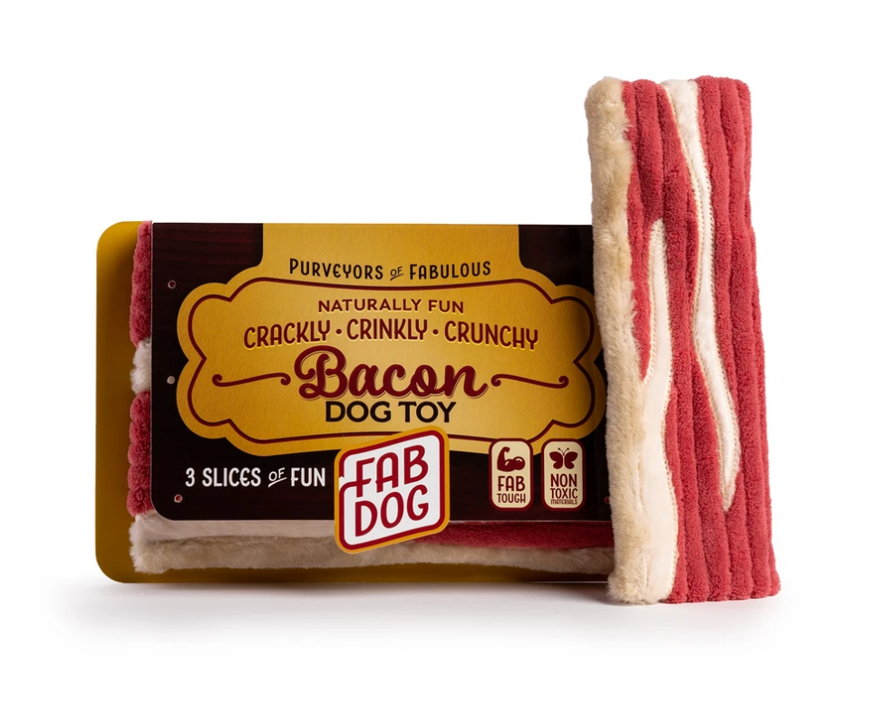 Fab Dog Foodies Packaged Bacon Dog Toy - 3 Strips