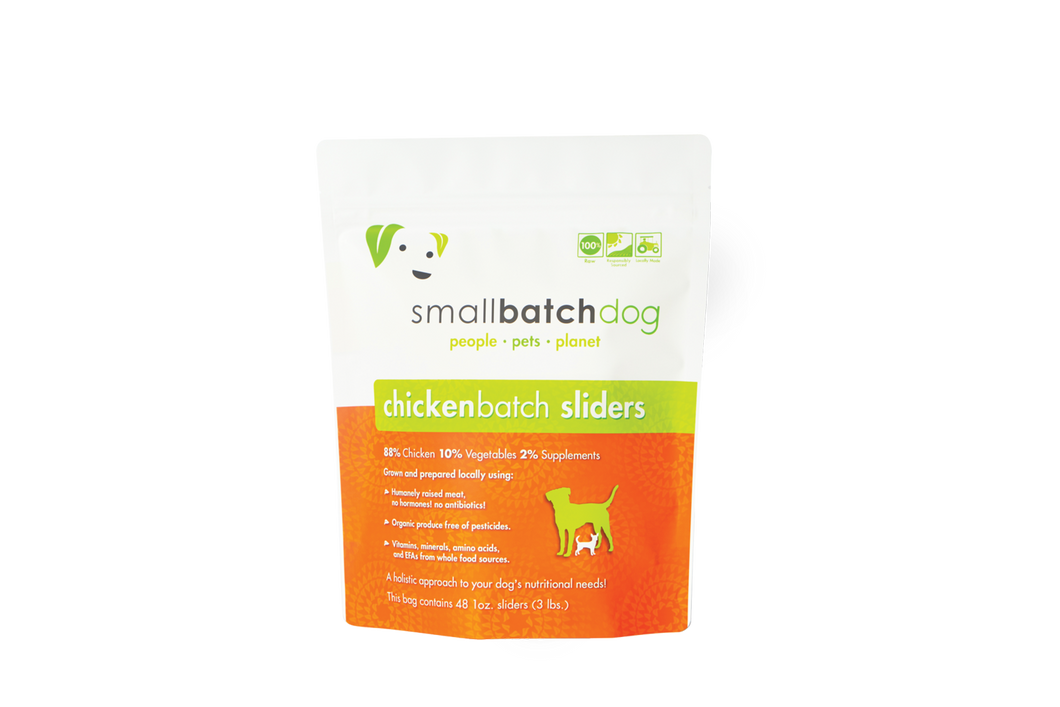 SmallBatch Frozen Raw Dog Food - Chicken Sliders 3lb Bag - 48 1oz sliders