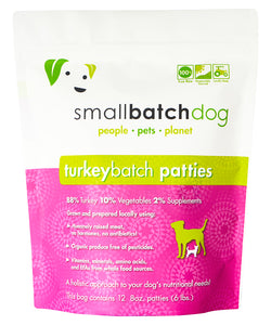 SmallBatch Frozen Raw Dog Food - Turkey Patties 6lb Bag - 12 8oz sliders